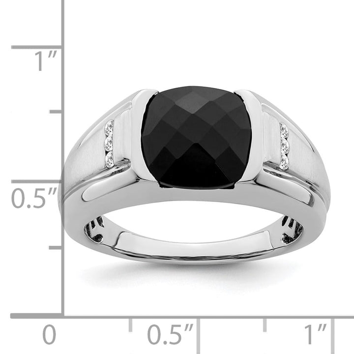 14k White Gold IB Goodman 10 mm Cushion Onyx Diamond Men's Ring Stock Size 10 Ring Are Refundable