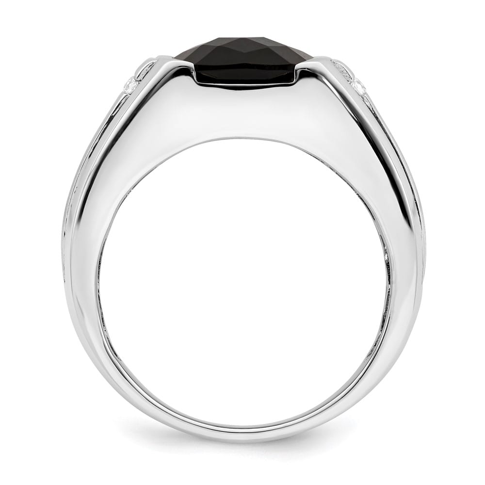 14k White Gold IB Goodman 10 mm Cushion Onyx Diamond Men's Ring Stock Size 10 Ring Are Refundable
