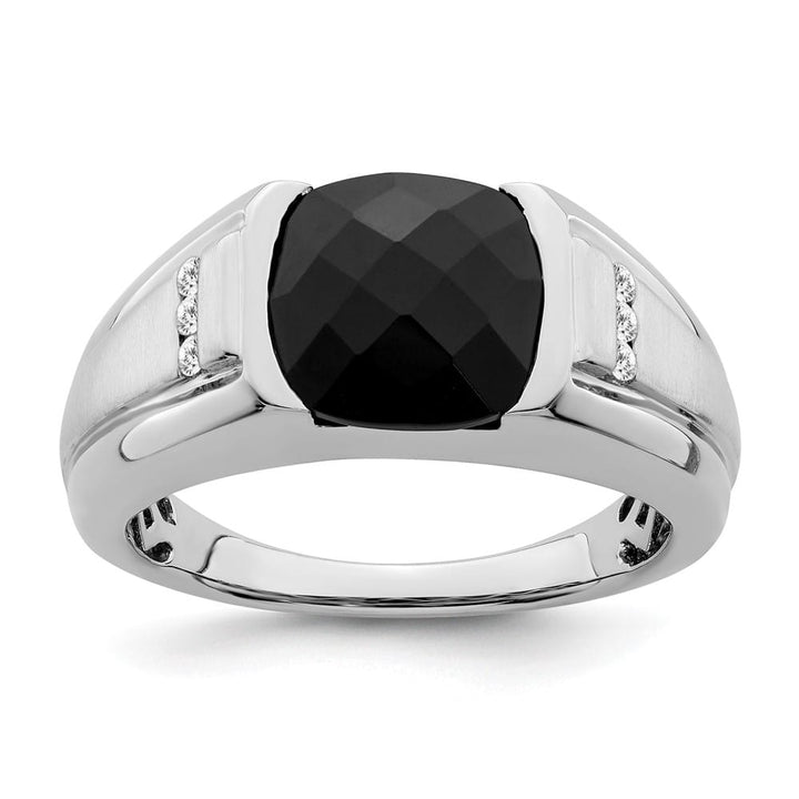 14k White Gold IB Goodman 10 mm Cushion Onyx Diamond Men's Ring Stock Size 10 Ring Are Refundable
