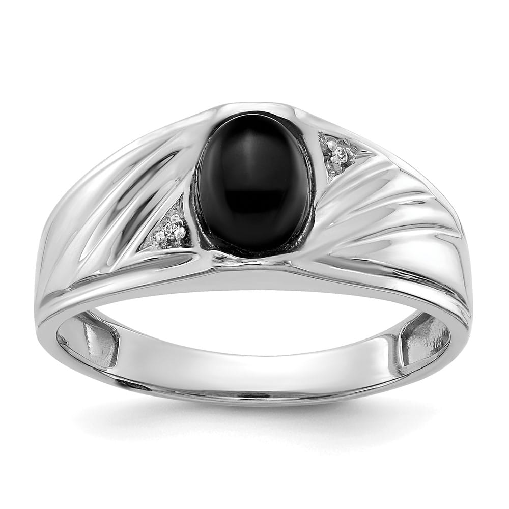 14k White Gold IB Goodman 8x6 Oval Onyx Cabochon Diamond SI2/SI3 Ring