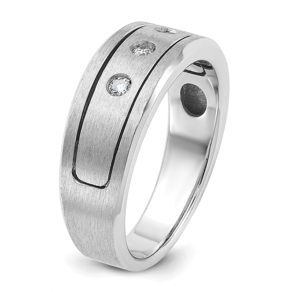 14k White Gold IB Goodman and Satin Diamond 3-Stone Men's Ring