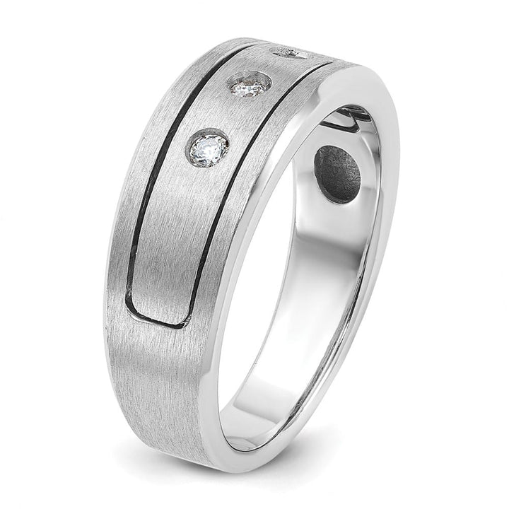 14k White Gold IB Goodman and Satin Diamond 3-Stone Men's Ring