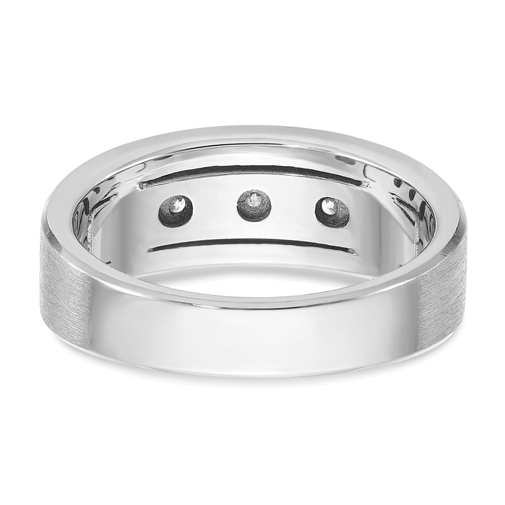 14k White Gold IB Goodman and Satin Diamond 3-Stone Men's Ring