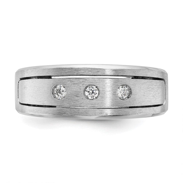 14k White Gold IB Goodman and Satin Diamond 3-Stone Men's Ring