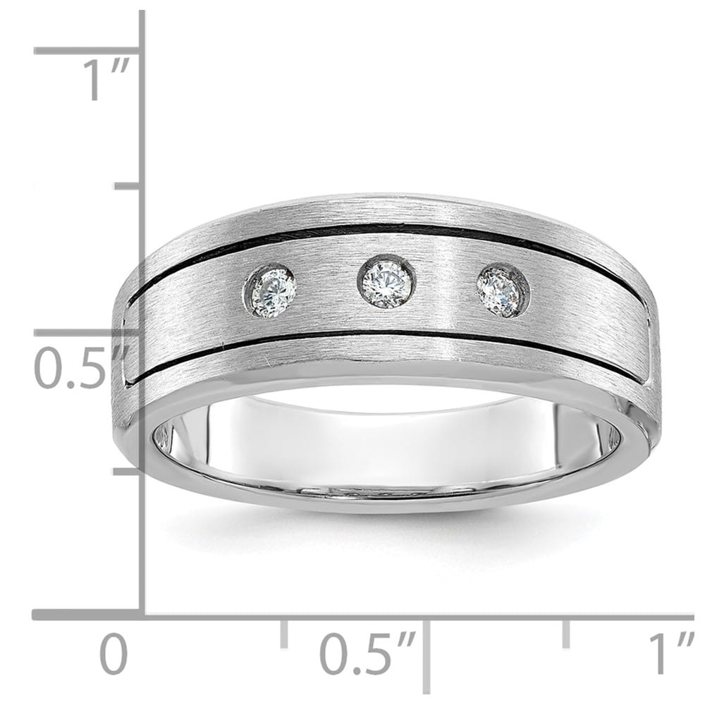 14k White Gold IB Goodman and Satin Diamond 3-Stone Men's Ring