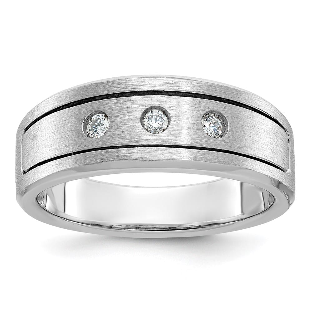 14k White Gold IB Goodman and Satin Diamond 3-Stone Men's Ring
