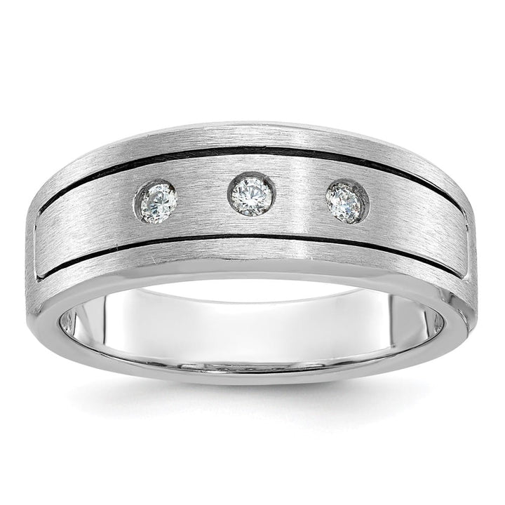 14k White Gold IB Goodman and Satin Diamond 3-Stone Men's Ring