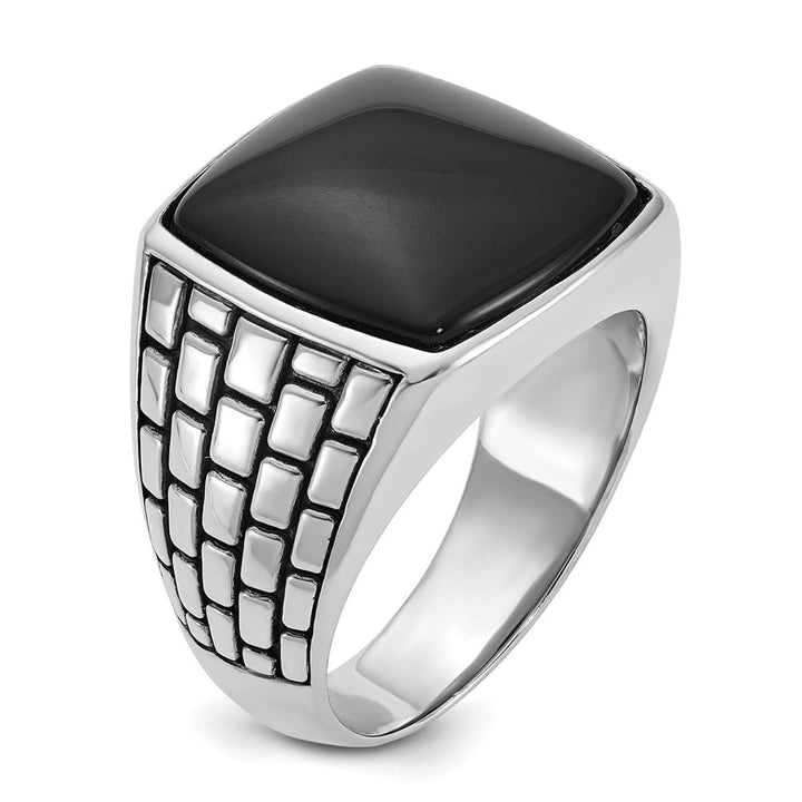 14k White Gold IB Goodman Antiqued Cushion Onyx Men's Ring