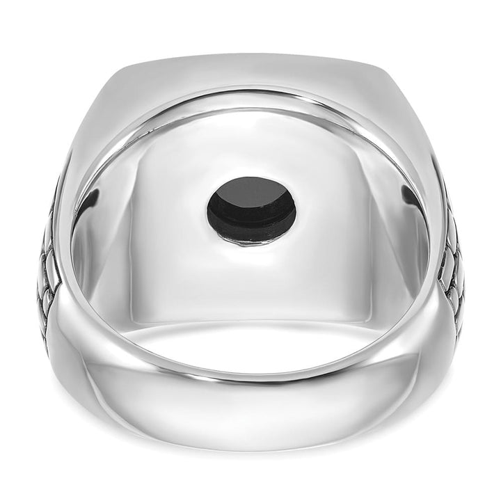 14k White Gold IB Goodman Antiqued Cushion Onyx Men's Ring