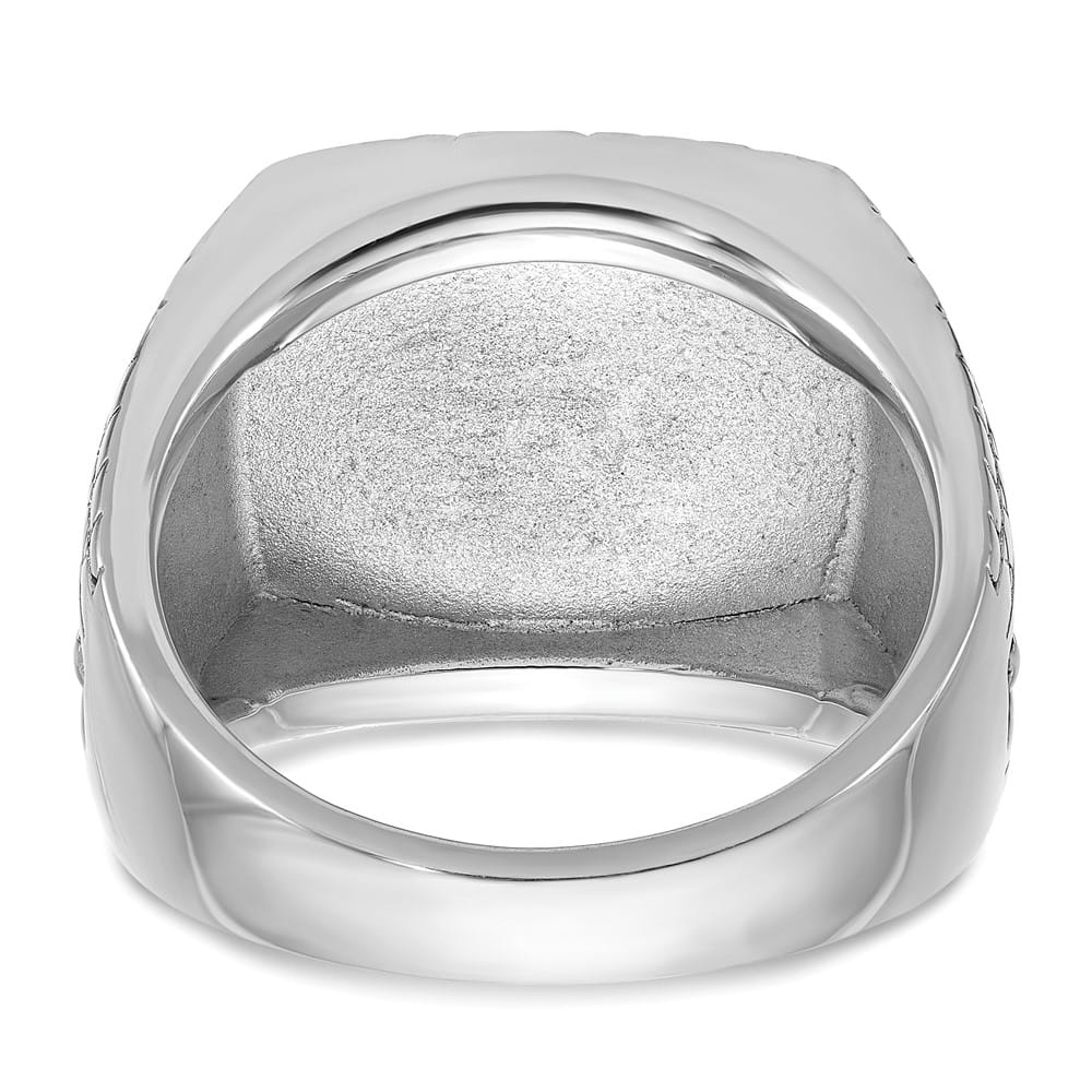 14k White Gold IB Goodman Antiqued Cushion Onyx Star Men's Ring