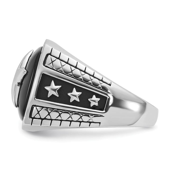 14k White Gold IB Goodman Antiqued Cushion Onyx Star Men's Ring