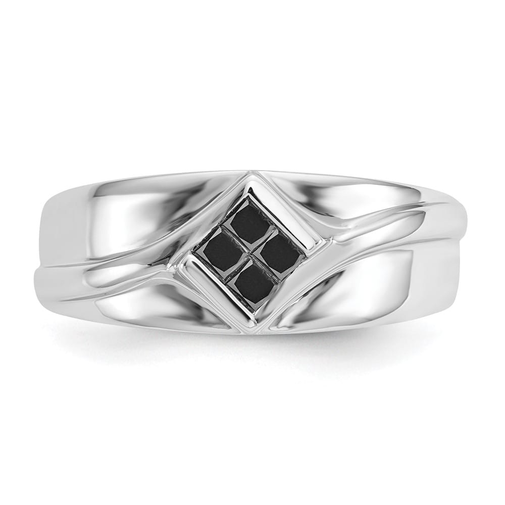 14k White Gold IB Goodman Black Diamond Square Cluster Men's Ring
