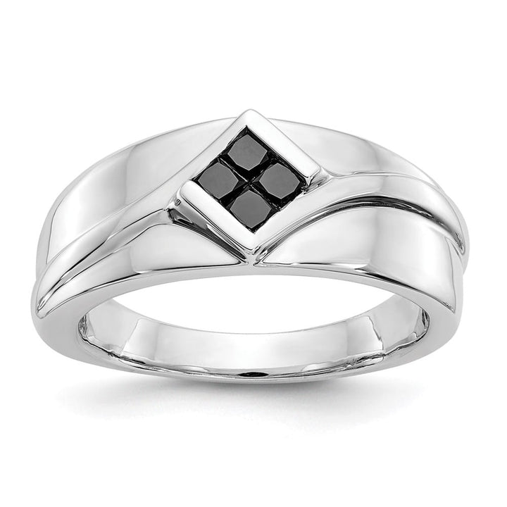 14k White Gold IB Goodman Black Diamond Square Cluster Men's Ring