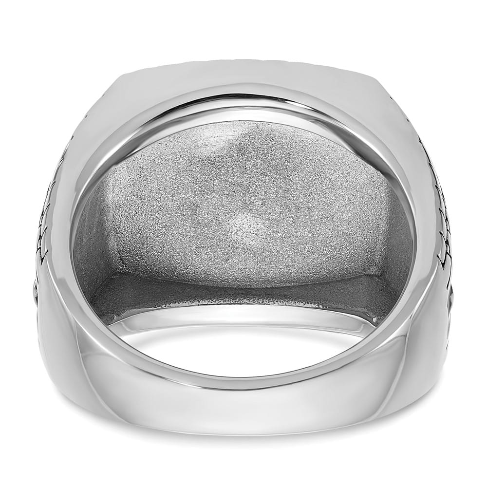 14k White Gold IB Goodman Cushion Onyx and Diamond Star Men's Ring