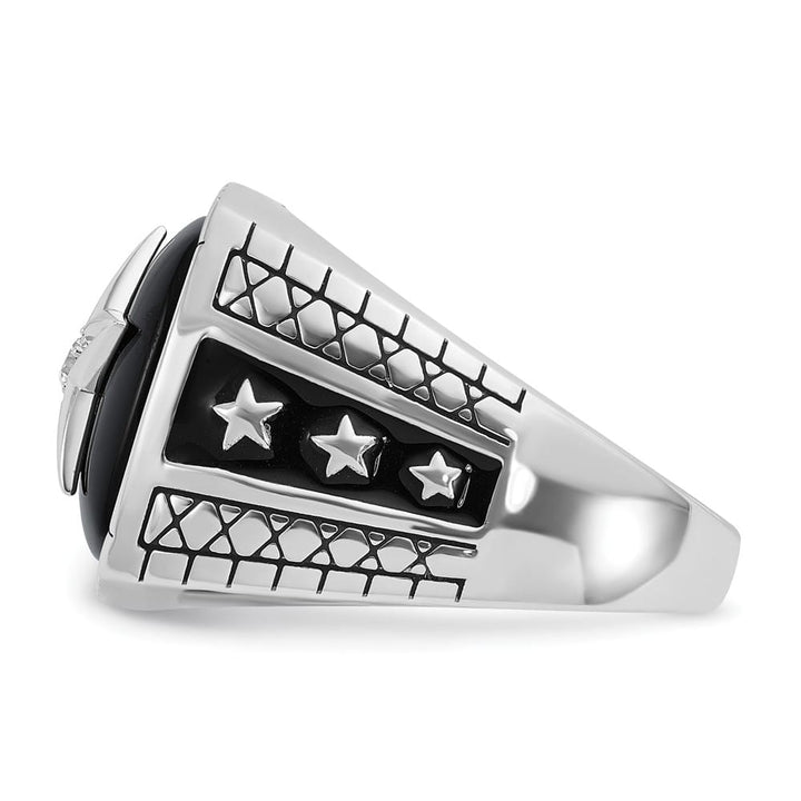 14k White Gold IB Goodman Cushion Onyx and Diamond Star Men's Ring