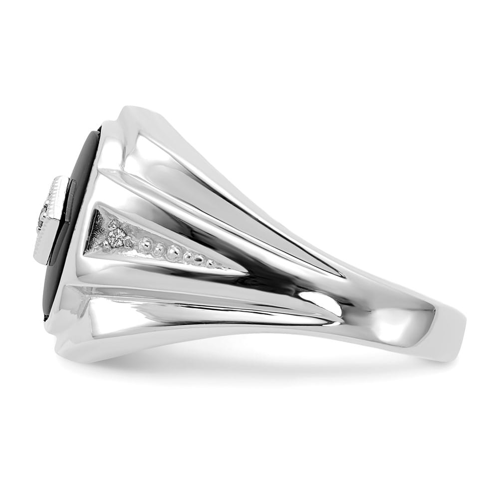 14k White Gold IB Goodman Cushion Onyx and I1 Diamond Men's Ring