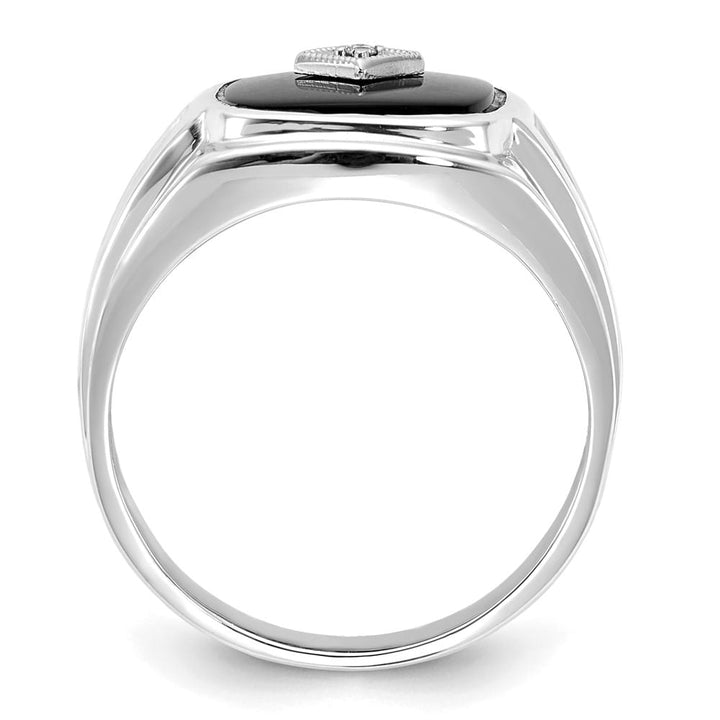 14k White Gold IB Goodman Cushion Onyx and I1 Diamond Men's Ring