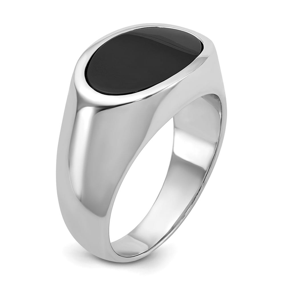 14k White Gold IB Goodman East-West Oval Onyx Men's Ring