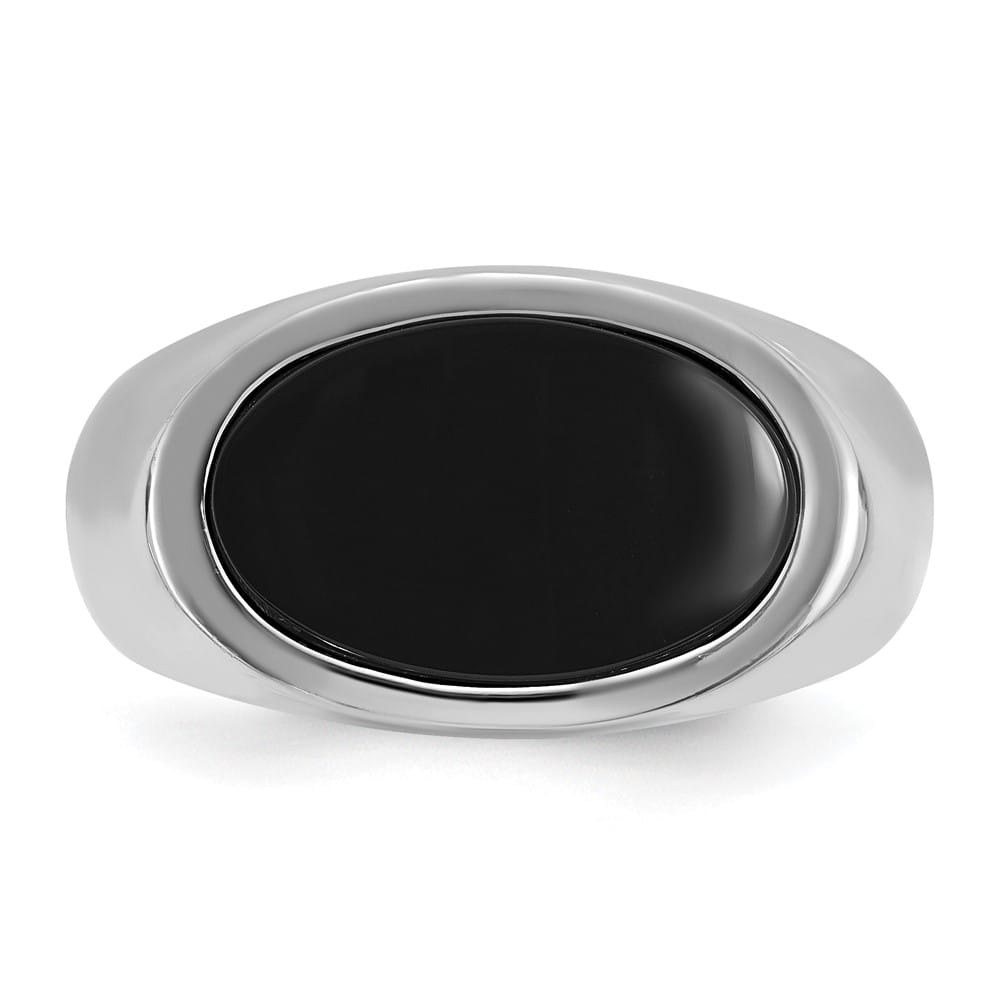 14k White Gold IB Goodman East-West Oval Onyx Men's Ring