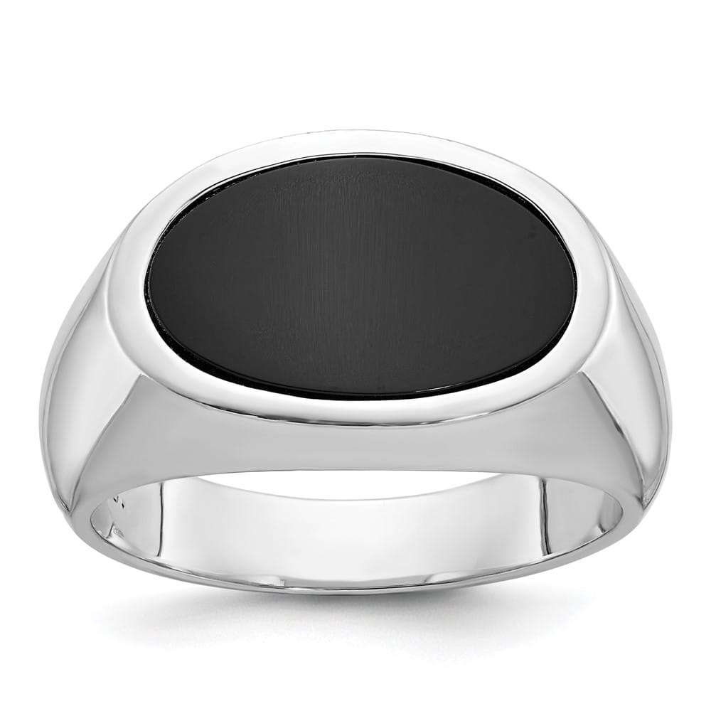 14k White Gold IB Goodman East-West Oval Onyx Men's Ring