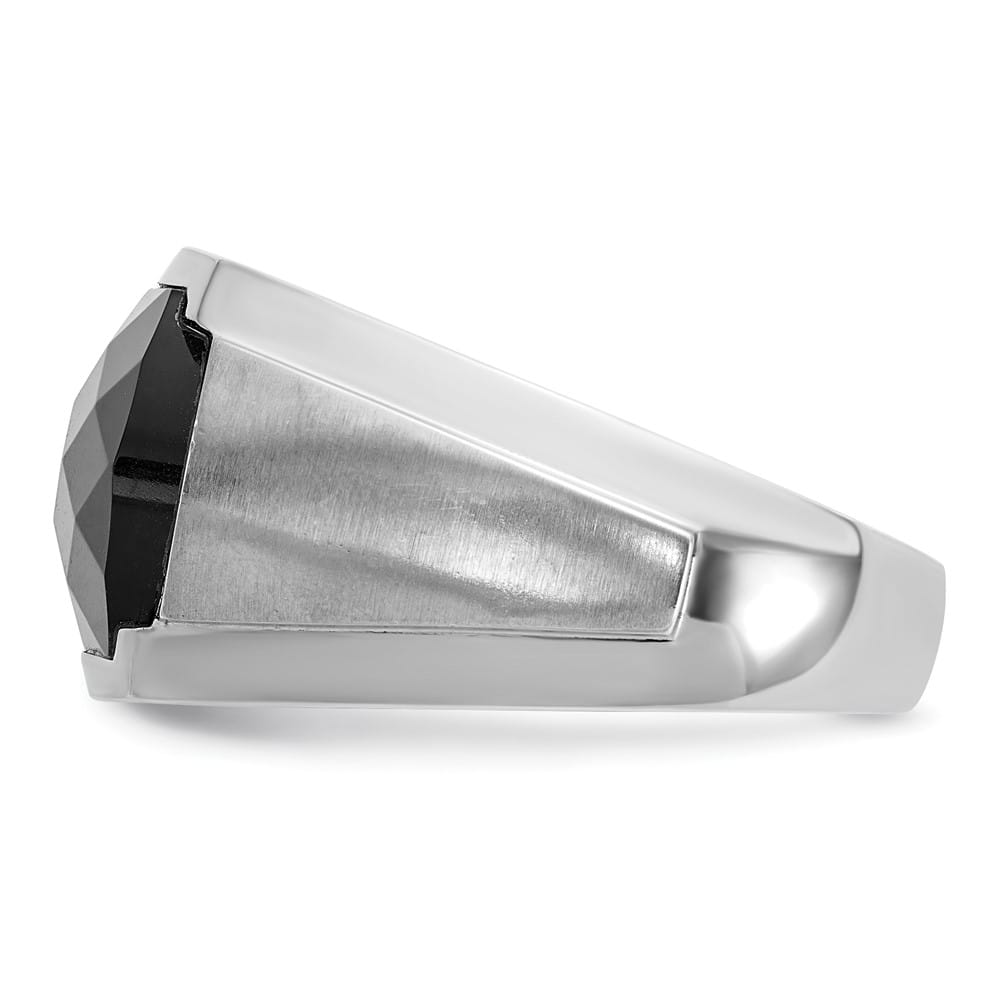 14k White Gold IB Goodman Faceted Onyx and I1 Diamond Men's Ring