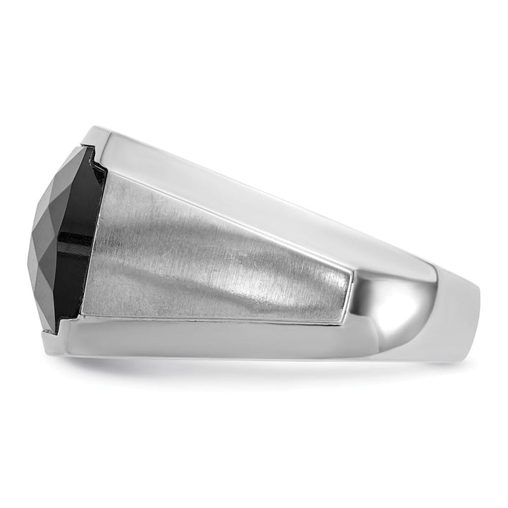 14k White Gold IB Goodman Faceted Onyx and I1 Diamond Men's Ring