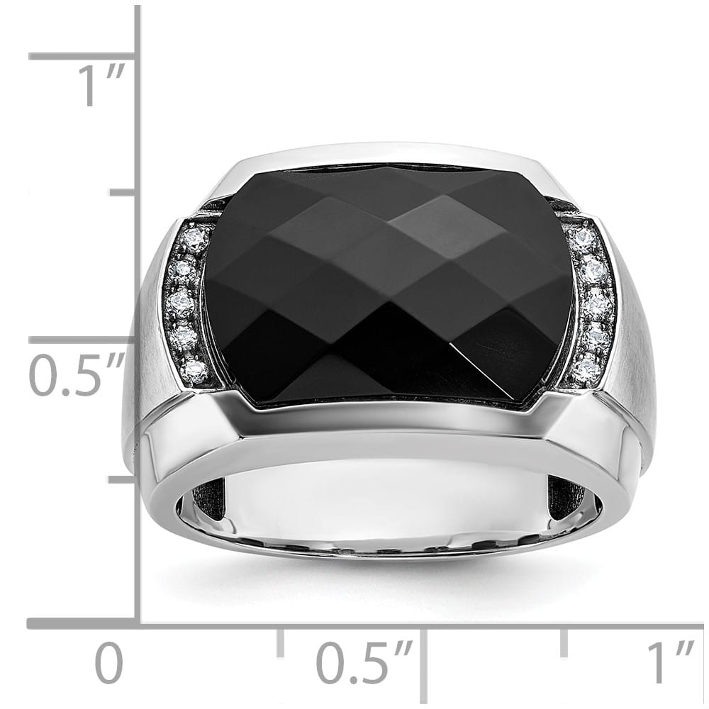 14k White Gold IB Goodman Faceted Onyx and I1 Diamond Men's Ring