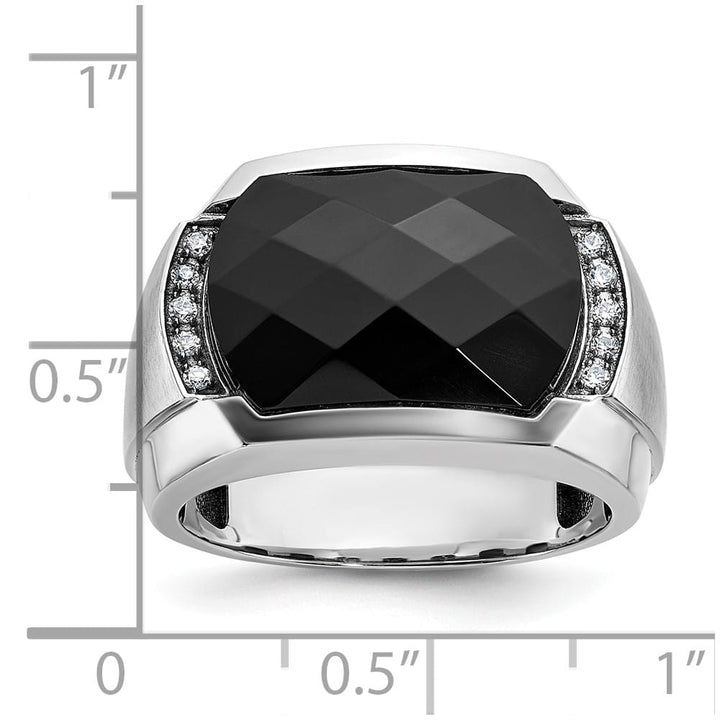 14k White Gold IB Goodman Faceted Onyx and I1 Diamond Men's Ring