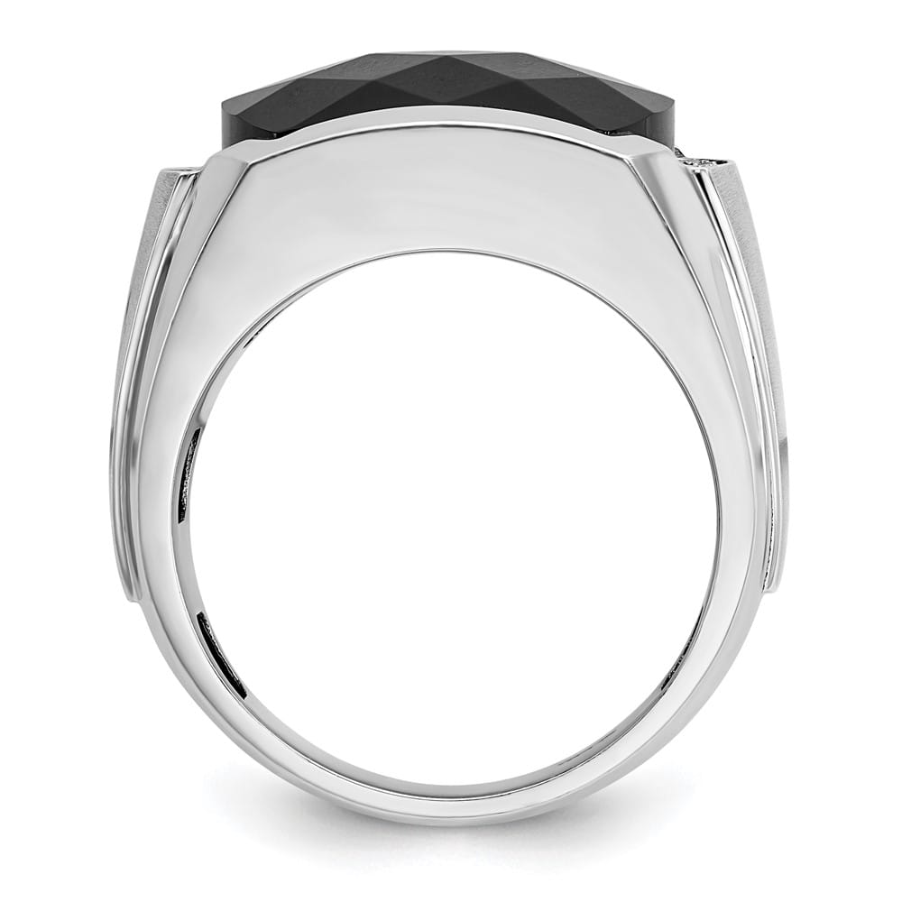 14k White Gold IB Goodman Faceted Onyx and I1 Diamond Men's Ring