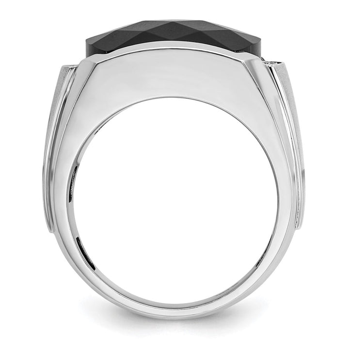 14k White Gold IB Goodman Faceted Onyx and I1 Diamond Men's Ring