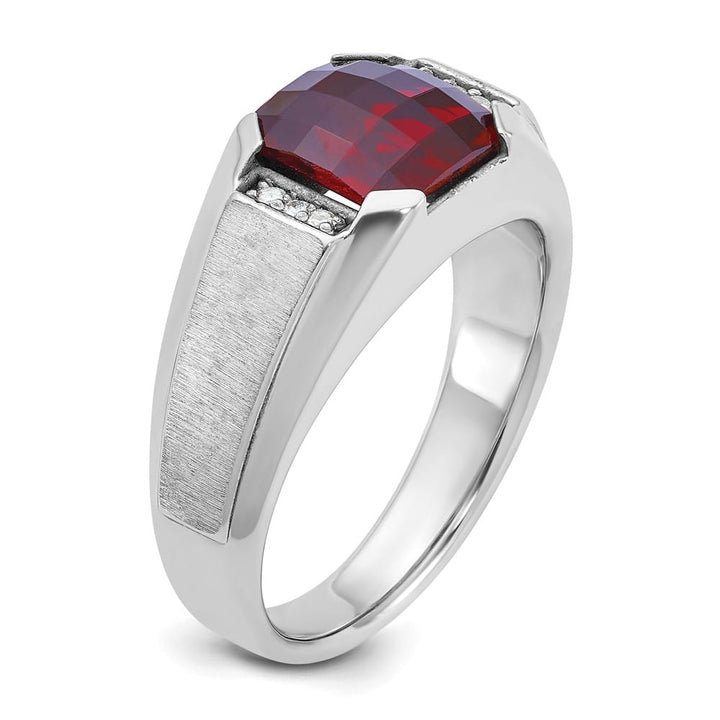 14k White Gold IB Goodman Lab Created Garnet Diamond Men's Ring