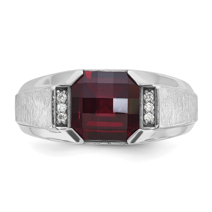 14k White Gold IB Goodman Lab Created Garnet Diamond Men's Ring