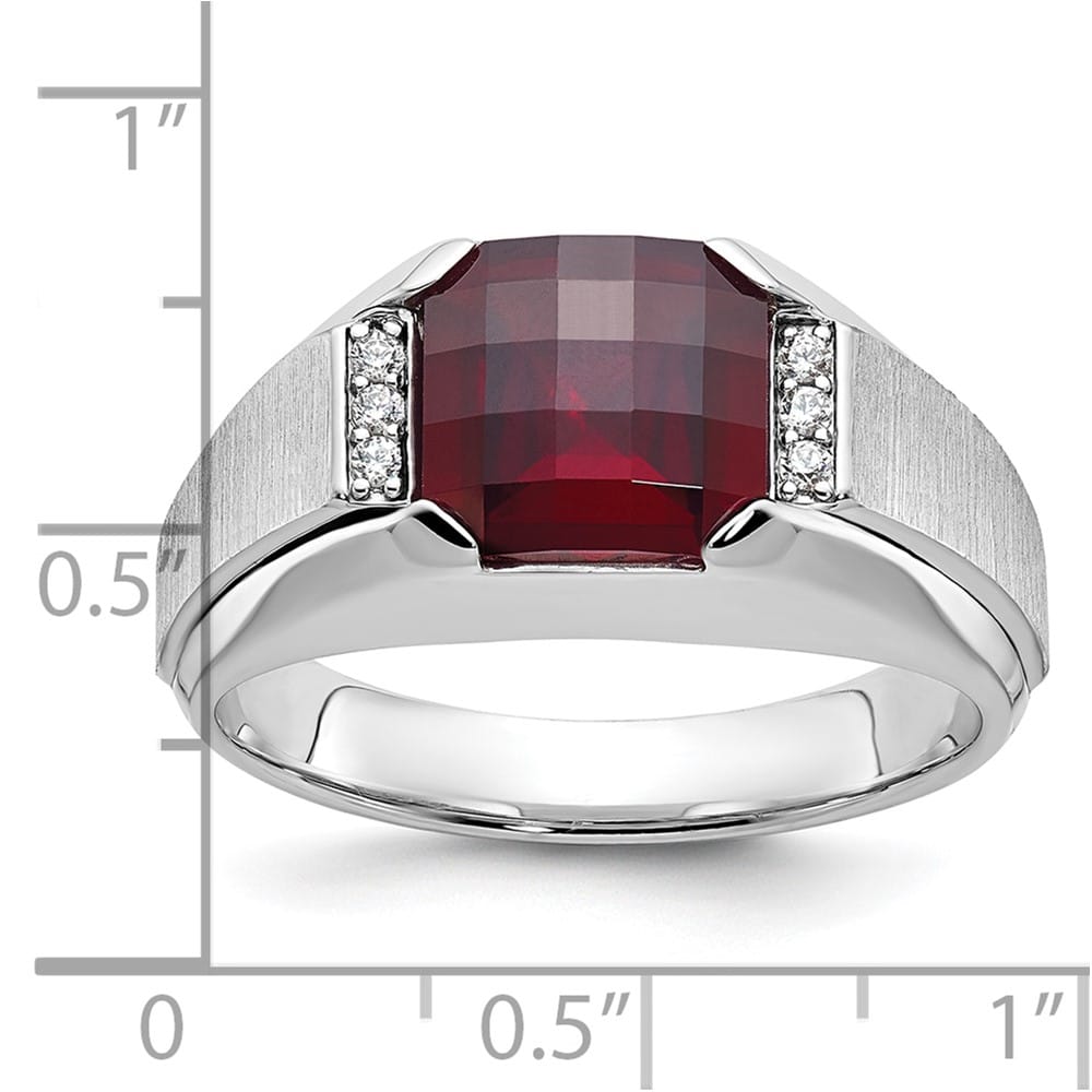 14k White Gold IB Goodman Lab Created Garnet Diamond Men's Ring