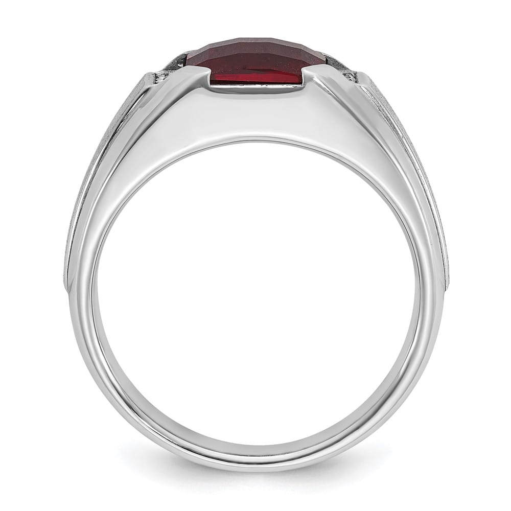 14k White Gold IB Goodman Lab Created Garnet Diamond Men's Ring
