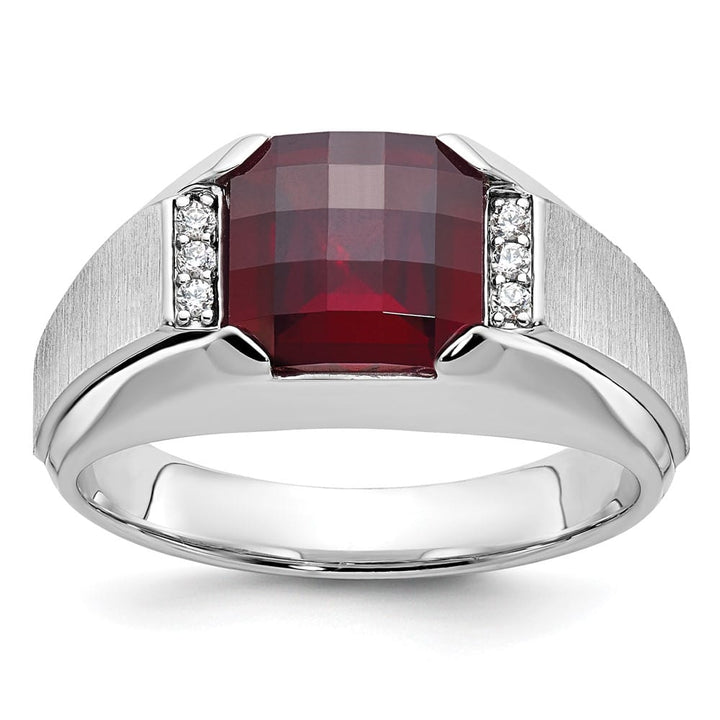 14k White Gold IB Goodman Lab Created Garnet Diamond Men's Ring