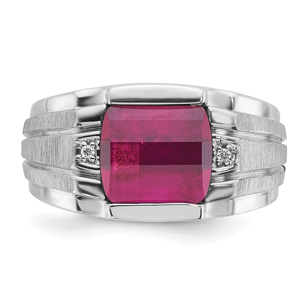 14k White Gold IB Goodman Lab Created Ruby Diamond Men's Ring