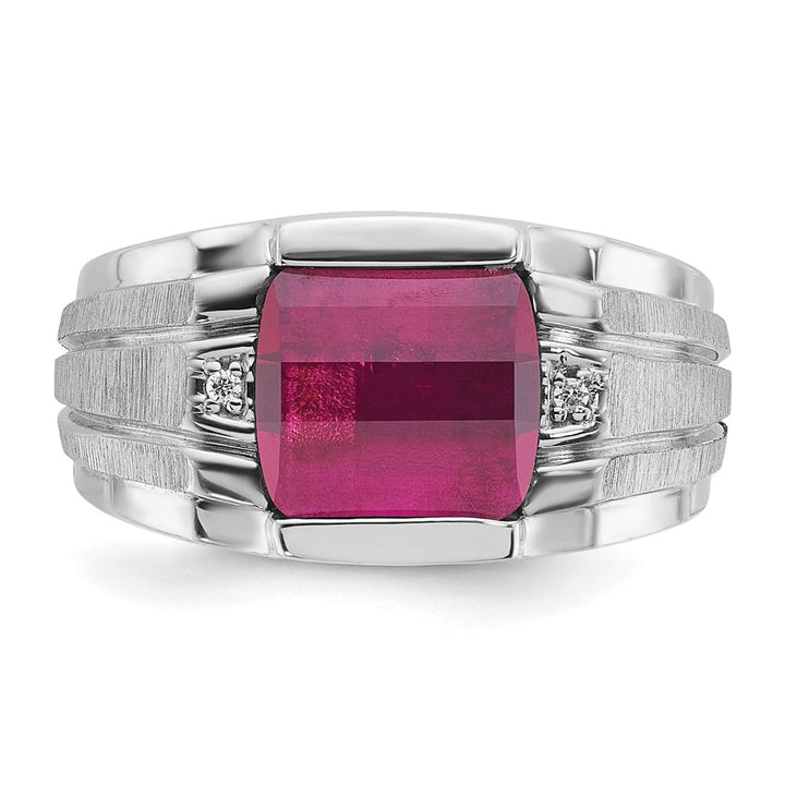 14k White Gold IB Goodman Lab Created Ruby Diamond Men's Ring