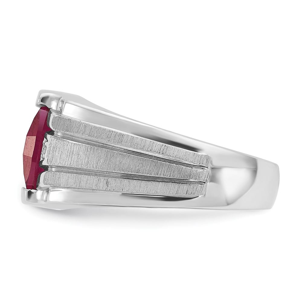 14k White Gold IB Goodman Lab Created Ruby Diamond Men's Ring