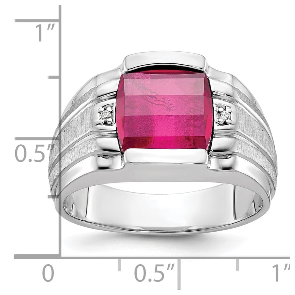14k White Gold IB Goodman Lab Created Ruby Diamond Men's Ring