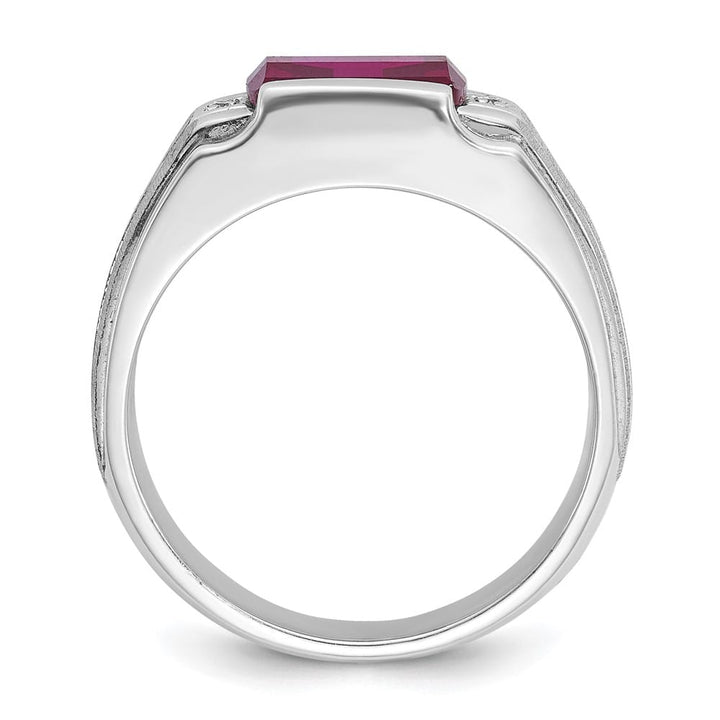 14k White Gold IB Goodman Lab Created Ruby Diamond Men's Ring
