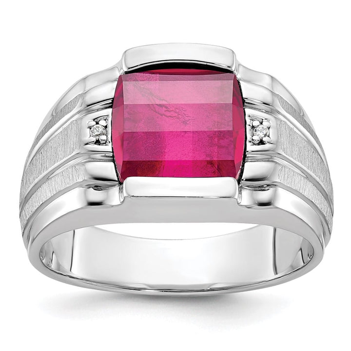 14k White Gold IB Goodman Lab Created Ruby Diamond Men's Ring