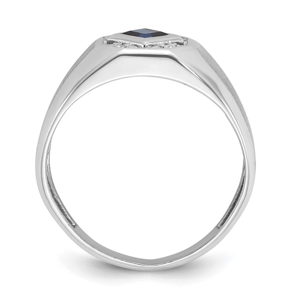 14k White Gold IB Goodman Lab Created Sapphire Diamond Men's Ring