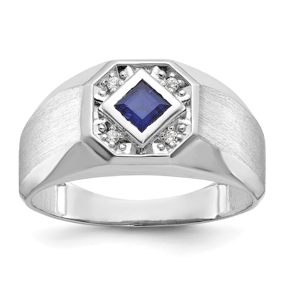 14k White Gold IB Goodman Lab Created Sapphire Diamond Men's Ring