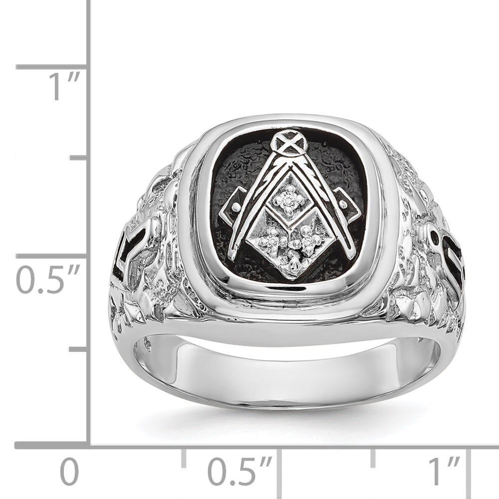 14k White Gold IB Goodman Nugget Texture with Black Masonic Ring