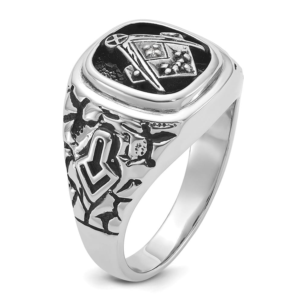 14k White Gold IB Goodman Nugget Texture with Black Masonic Ring