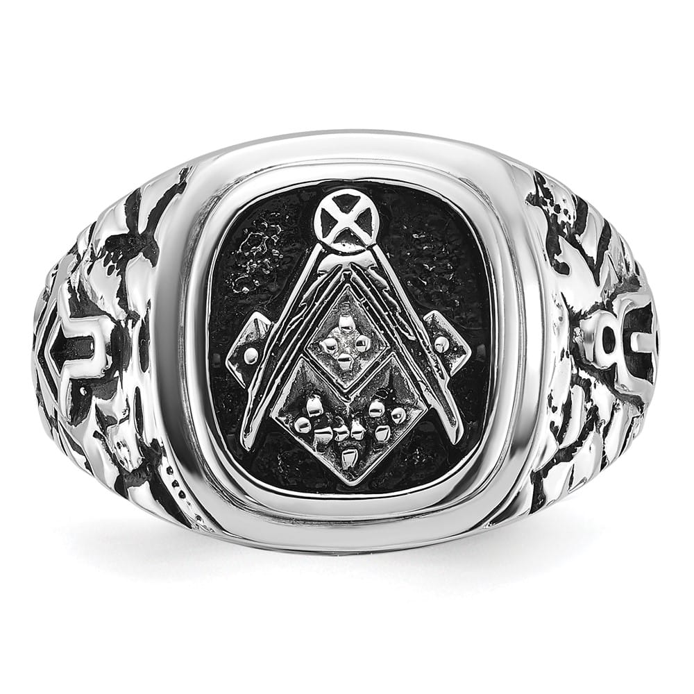 14k White Gold IB Goodman Nugget Texture with Black Masonic Ring