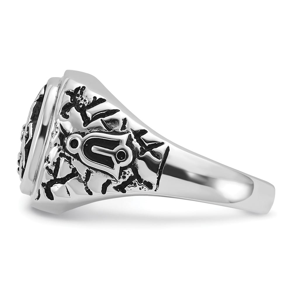 14k White Gold IB Goodman Nugget Texture with Black Masonic Ring