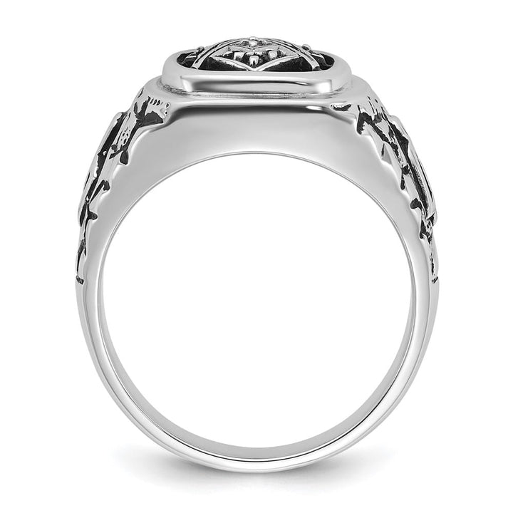 14k White Gold IB Goodman Nugget Texture with Black Masonic Ring