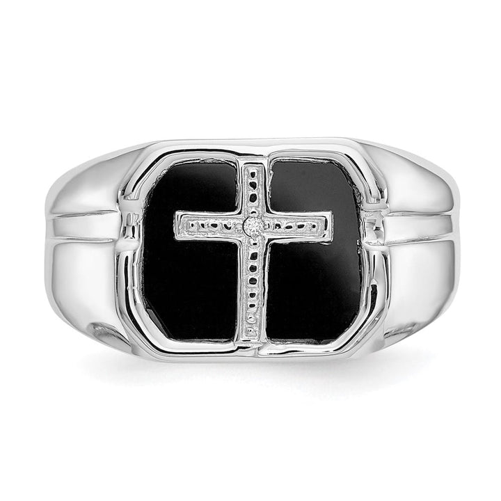 14k White Gold IB Goodman Octagon Onyx Diamond Men's Ring
