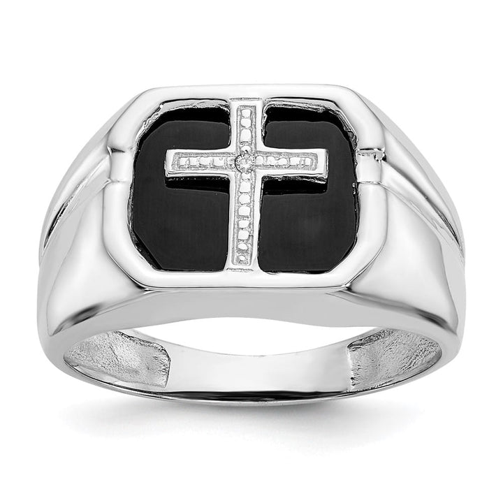 14k White Gold IB Goodman Octagon Onyx Diamond Men's Ring